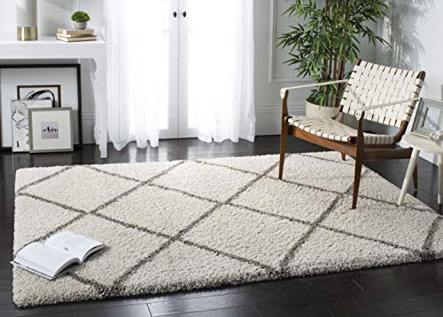 SAFAVIEH Hudson Shag Collection Area Rug - 6' x 9', Ivory & Grey, Modern Diamond Trellis Design, Non-Shedding & Easy Care, 2-inch Thick Ideal for High Traffic Areas in Living Room, Bedroom (SGH281A)