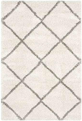 SAFAVIEH Hudson Shag Collection Area Rug - 6' x 9', Ivory & Grey, Modern Diamond Trellis Design, Non-Shedding & Easy Care, 2-inch Thick Ideal for High Traffic Areas in Living Room, Bedroom (SGH281A)