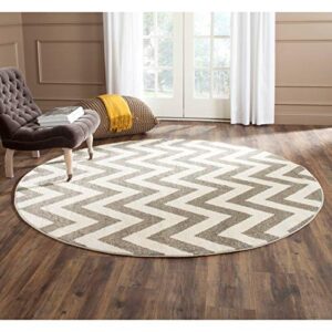 safavieh amherst collection 7' round dark grey/beige amt419r chevron non-shedding dining room entryway foyer living room bedroom area rug