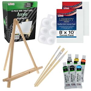 u.s. art supply 13-piece artist painting set with 6 vivid acrylic paint colors, 12" easel, 2 canvas panels, 3 brushes, painting palette - fun children, kids school, students, beginners starter art kit