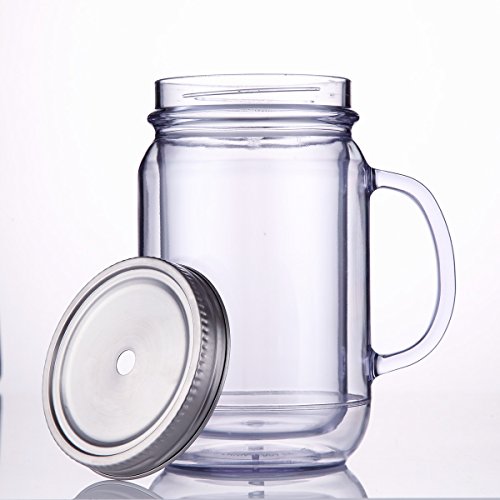 Cupture 2 Vintage Clear Mason Jar Tumbler Mug With Stainless Steel Lid and Straw - 20 oz