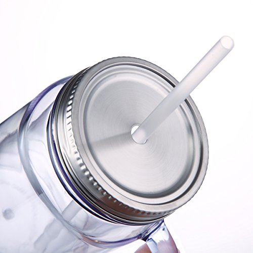 Cupture 2 Vintage Clear Mason Jar Tumbler Mug With Stainless Steel Lid and Straw - 20 oz