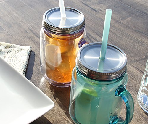 Cupture 2 Vintage Clear Mason Jar Tumbler Mug With Stainless Steel Lid and Straw - 20 oz