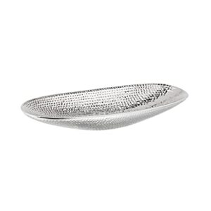 torre & tagus helio hammered ceramic platter fruit bowl for living dining room bathroom accessories mid-century modern décor accent center piece, small, silver