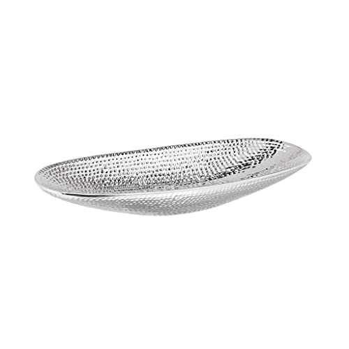 Torre & Tagus Helio Hammered Ceramic Platter Fruit Bowl for Living Dining Room Bathroom Accessories Mid-Century Modern Décor Accent Center Piece, Small, Silver