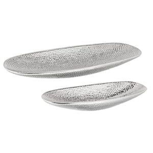 Torre & Tagus Helio Hammered Ceramic Platter Fruit Bowl for Living Dining Room Bathroom Accessories Mid-Century Modern Décor Accent Center Piece, Small, Silver