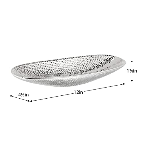 Torre & Tagus Helio Hammered Ceramic Platter Fruit Bowl for Living Dining Room Bathroom Accessories Mid-Century Modern Décor Accent Center Piece, Small, Silver