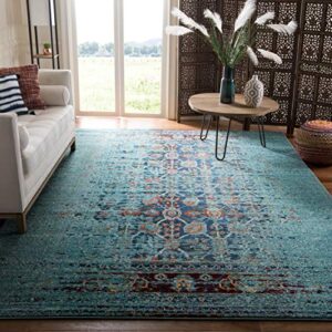 safavieh monaco collection area rug - 6'7" x 9'2", blue & multi, boho abstract distressed design, non-shedding & easy care, ideal for high traffic areas in living room, bedroom (mnc208j)