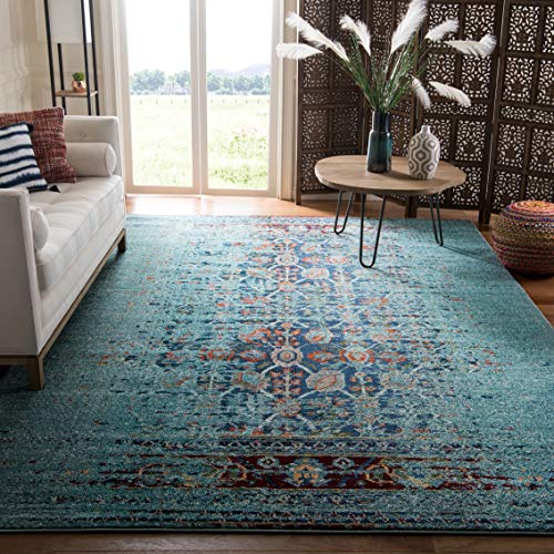 SAFAVIEH Monaco Collection Area Rug - 6'7" x 9'2", Blue & Multi, Boho Abstract Distressed Design, Non-Shedding & Easy Care, Ideal for High Traffic Areas in Living Room, Bedroom (MNC208J)