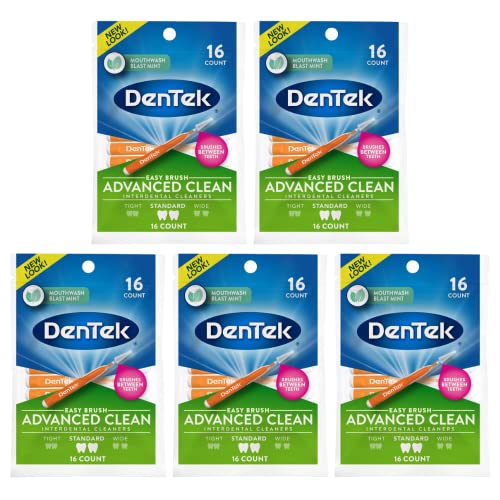 DenTek Easy Brush Interdental Cleaners, Mint, 16 Count (Pack of 5)