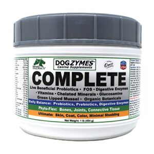 dogzymes complete - probiotics, prebiotics, glucosamine, chondroitin, msm and hyaluronic acid, complete skin and coat care (1 pound)