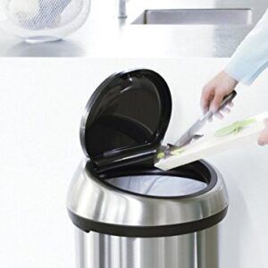 Brabantia 16 Gallon Large Kitchen Touch Top Trash Can (Matt Black/Brilliant Steel Lid) Removable Lid, Soft-Touch Open Garbage Can