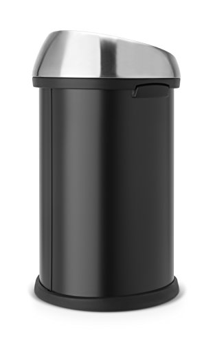 Brabantia 16 Gallon Large Kitchen Touch Top Trash Can (Matt Black/Brilliant Steel Lid) Removable Lid, Soft-Touch Open Garbage Can