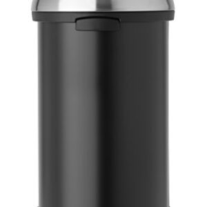 Brabantia 16 Gallon Large Kitchen Touch Top Trash Can (Matt Black/Brilliant Steel Lid) Removable Lid, Soft-Touch Open Garbage Can