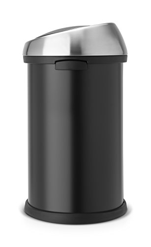 Brabantia 16 Gallon Large Kitchen Touch Top Trash Can (Matt Black/Brilliant Steel Lid) Removable Lid, Soft-Touch Open Garbage Can