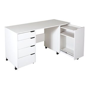 south shore crea craft table on wheels with sliding shelf, storage drawers and scratchproof surface, pure white