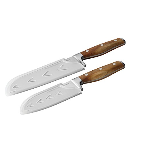 Rachael Ray Cucina Cutlery 2-Piece Japanese Stainless Steel Santoku Knife Set with Acacia Handles - ,Acacia Wood