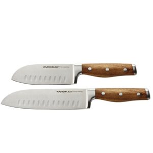 Rachael Ray Cucina Cutlery 2-Piece Japanese Stainless Steel Santoku Knife Set with Acacia Handles - ,Acacia Wood