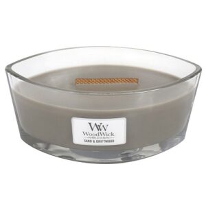 woodwick ellipse scented candle, sand & driftwood, 16oz | up to 50 hours burn time