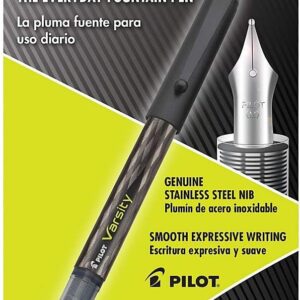 Pilot Varsity Disposable Fountain Pen - Meduim Pen Point Type - Blue Ink - Silver Black Barrel - 1 Each