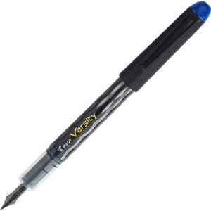 Pilot Varsity Disposable Fountain Pen - Meduim Pen Point Type - Blue Ink - Silver Black Barrel - 1 Each