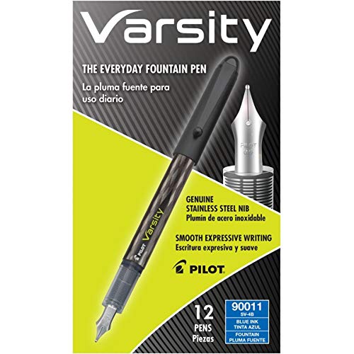 Pilot Varsity Disposable Fountain Pen - Meduim Pen Point Type - Blue Ink - Silver Black Barrel - 1 Each