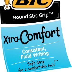 BIC Round Stic Grip Xtra Comfort Ballpoint Pen, Medium Point (1.2mm), Blue, 8-Count