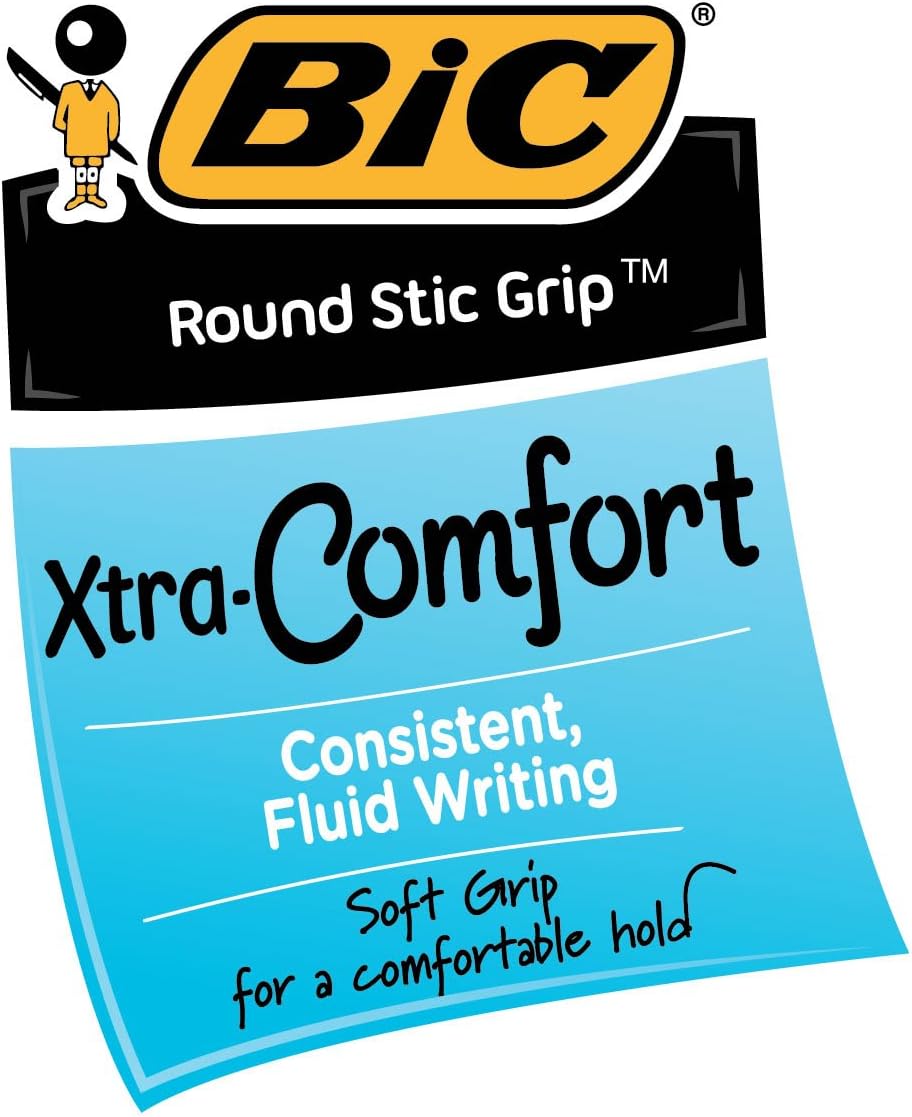 BIC Round Stic Grip Xtra Comfort Ballpoint Pen, Medium Point (1.2mm), Blue, 8-Count