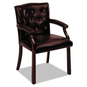 hon 6545nej65 6540 series guest arm chair, mahogany/oxblood vinyl upholstery