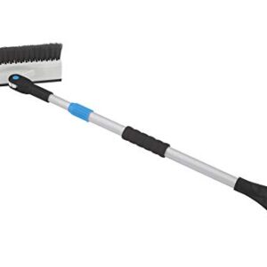 Extendable Snow Brush with Squeegee & Ice Scraper - Eva Foam Comfort Grip on Aluminum Handle, T-Shape Telescopic Auto Ice Scraper and Snow Brush - Car Truck SUV Windshield