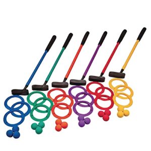 spectrum youth mini golf club, ball and target set. includes 6-24" putters, 18 smooth foam golf balls and 18 targets. kids can build putting skills indoors or out.