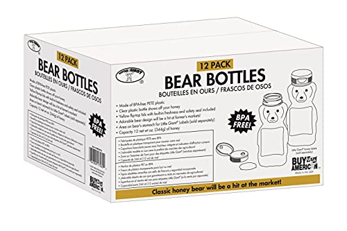 Little Giant Plastic Bear Bottle Honey Squeeze Bottle with Flip-top Lid (12 Ounce, 12 Pack) (Item No. HBEAR12)