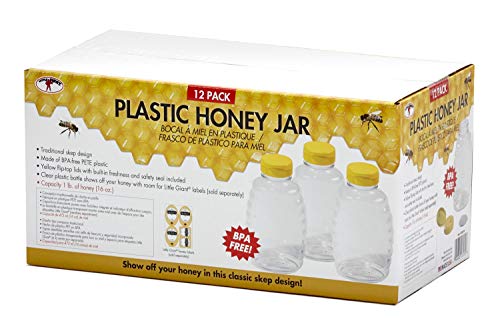 Little Giant Plastic Skep-Style Jar Honey Squeeze Bottle with Flip-top Lid (16 Ounce, 12 Pack) (Item No. SKEP16)