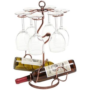 mygift bronze metal tabletop wine bottle rack and wine glass holder stemware display stand