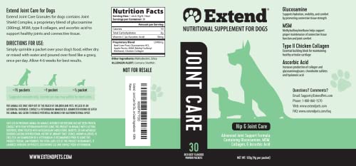 Extend - Joint Care for Dogs - 1 Month Supply - Glucosamine for Dogs with MSM & Ascorbic Acid - Pure Grade Ingredients.
