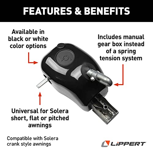 Lippert Components-300031 Solera Manual Crank Style Awning Drive Head Assembly, Black