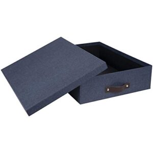 Bigso Oskar Canvas Fiberboard Document Letter Box | File Organizer Document Box for Important Paperwork | Document Storage Box with a Lid & Leather Handle | 3.3″x10.2″x13.8″ | Blue