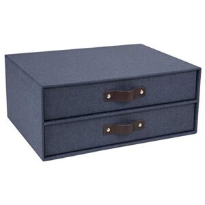 bigso birger 2-drawer canvas fiberboard easy pull handle document letter box, 5.7 x 13 x 9.8 in, blue