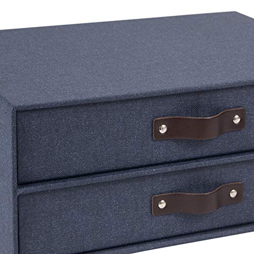 Bigso Birger 2-Drawer Canvas Fiberboard Easy Pull Handle Document Letter Box, 5.7 x 13 x 9.8 in, Blue