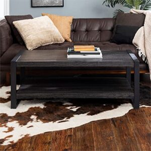 Walker Edison Industrial Modern Rectangle Metal Base and Wood Coffee Table Living Room Accent Ottoman, 48 Inch, Charcoal