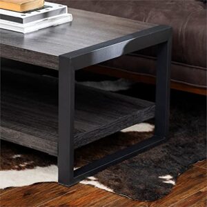 Walker Edison Industrial Modern Rectangle Metal Base and Wood Coffee Table Living Room Accent Ottoman, 48 Inch, Charcoal