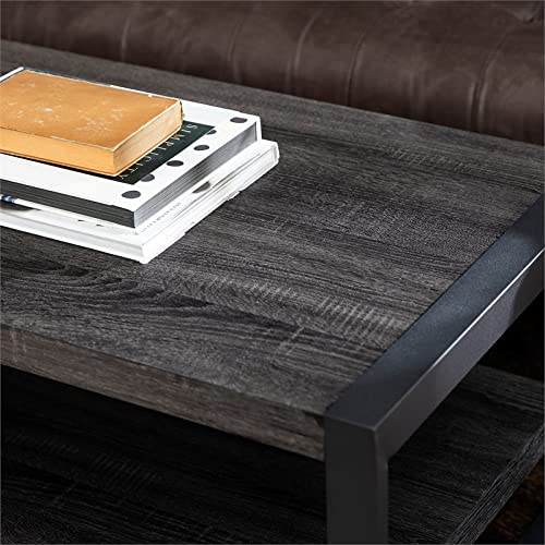 Walker Edison Industrial Modern Rectangle Metal Base and Wood Coffee Table Living Room Accent Ottoman, 48 Inch, Charcoal