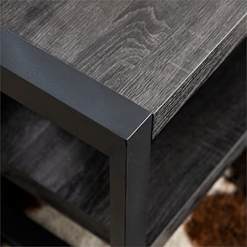 Walker Edison Industrial Modern Rectangle Metal Base and Wood Coffee Table Living Room Accent Ottoman, 48 Inch, Charcoal