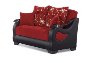 beyan pittsburgh collection modern convertible storage loveseat with ample storage space, includes 2 pillows, red/black