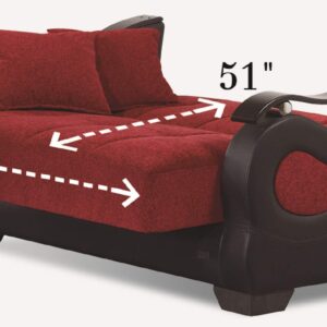 BEYAN Pittsburgh Collection Modern Convertible Storage Loveseat with Ample Storage Space, Includes 2 Pillows, Red/Black