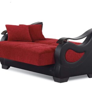 BEYAN Pittsburgh Collection Modern Convertible Storage Loveseat with Ample Storage Space, Includes 2 Pillows, Red/Black