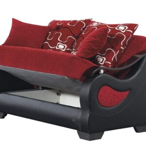 BEYAN Pittsburgh Collection Modern Convertible Storage Loveseat with Ample Storage Space, Includes 2 Pillows, Red/Black