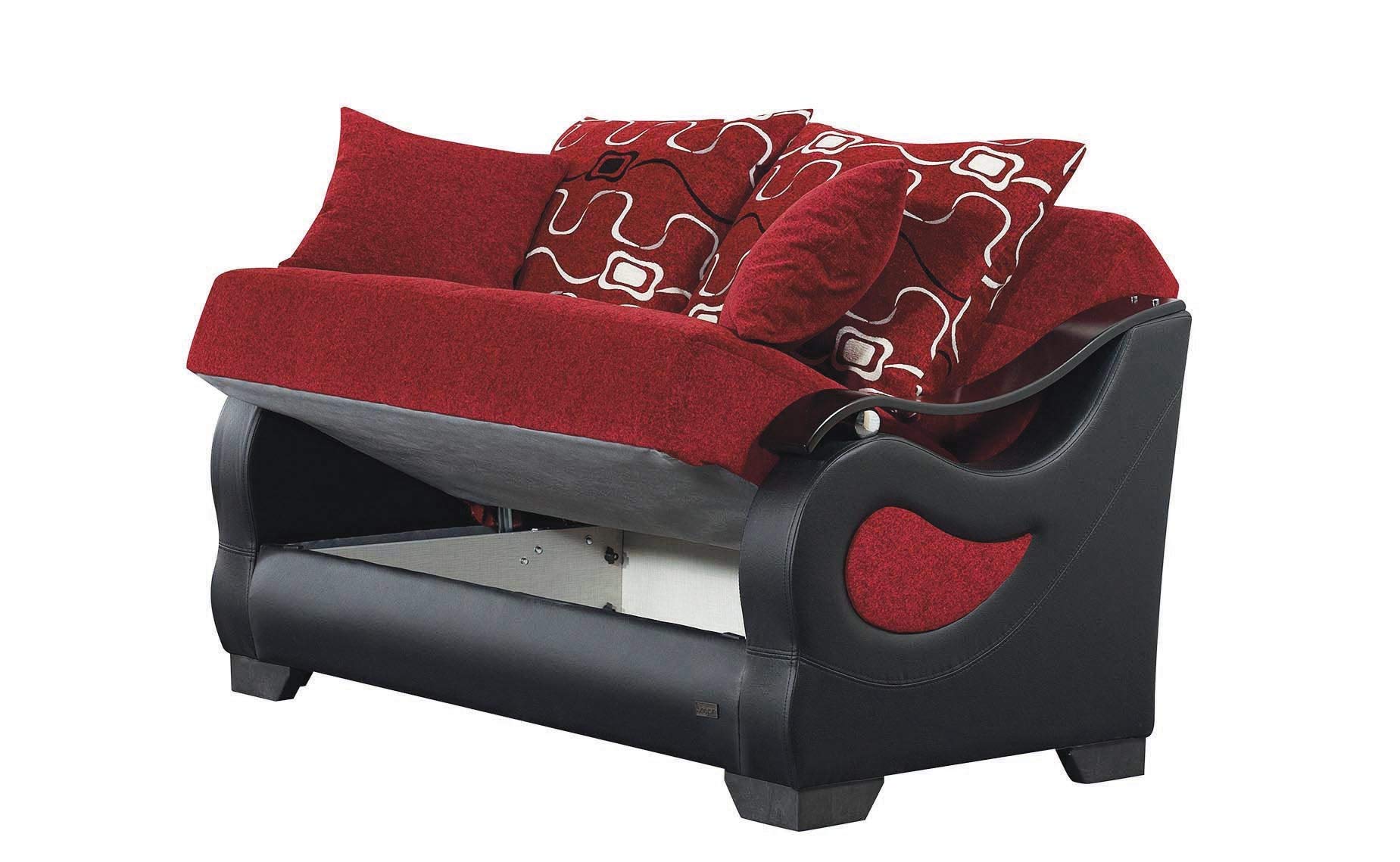 BEYAN Pittsburgh Collection Modern Convertible Storage Loveseat with Ample Storage Space, Includes 2 Pillows, Red/Black