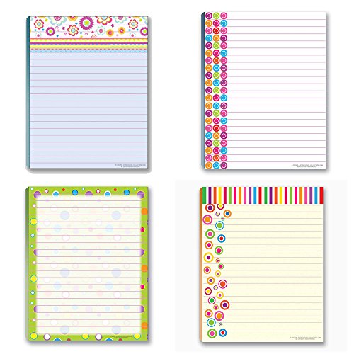 Stonehouse Collection Fun Pattern Designs Pads - USA Made- 4 Assorted Notepads - Shopping List, Teachers, Home, Office, Small Gift - USA Made