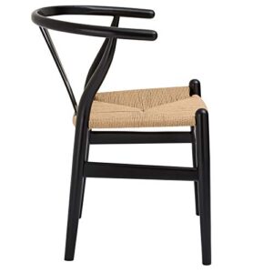 Poly and Bark Weave Modern Wooden Mid-Century Dining Chair, Hemp Seat, Black (Set of 2)